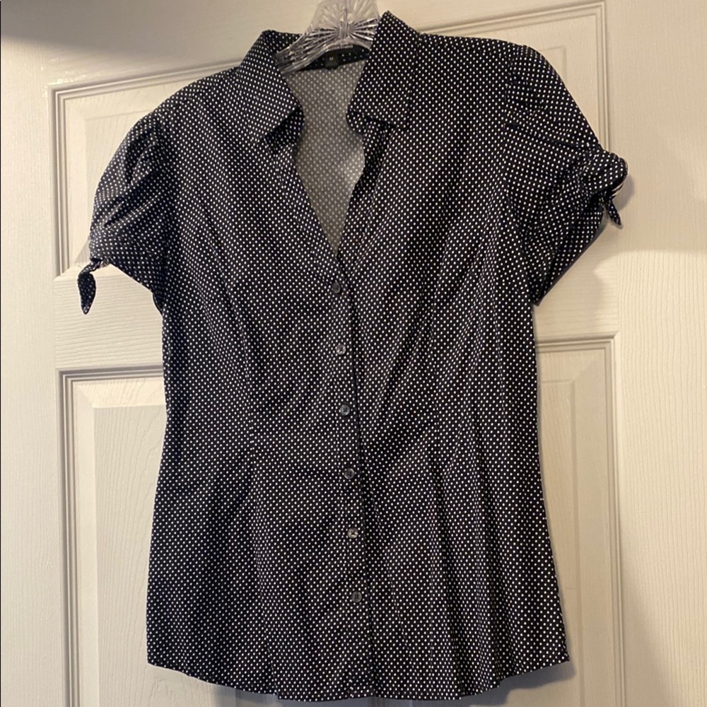 Express V-neck Polka Dot Button Down Shirt